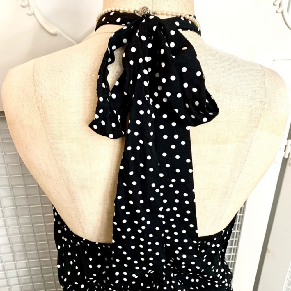 Temofon black with white polka dots backless halter maxi sundress- M - Picture 5 of 10